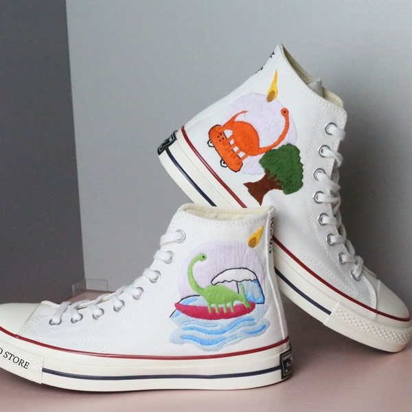 Custom embroidery high tops/ converse chuck taylor 1970s dinosaur Embroidered / dinosaur Embroidery design | dinosaur embroidery