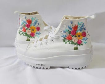 Custom Wedding Converse: Bridal Embroidered Flower Sneakers
