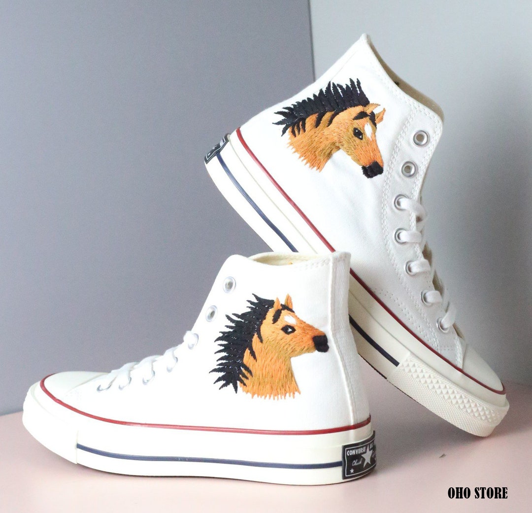 Horse & Flower Embroidered Converse High Tops: Custom Sneakers - Etsy