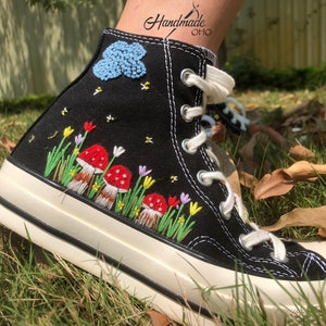 Custom Converse Chuck Taylor Mushrooms Embroidered, Mushrooms Embroidered Sneakers, Unique Gift For Her, Personalized Hand Embroidered Shoes