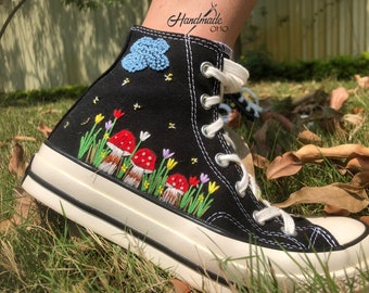 Custom Converse Chuck Taylor: Hand-Embroidered Mushroom Sneakers