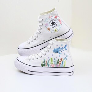 Whale Shark Embroidered Converse Custom, Whale Shark Embroidered Sneaker, Ocean Vibes Embroidered, Birthday Gift For Son, Unisex Shoes