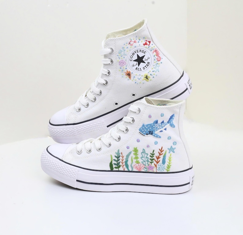 Whale Shark Embroidered Converse Custom, Whale Shark Embroidered Sneaker, Ocean Vibes Embroidered, Birthday Gift For Son, Unisex Shoes