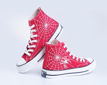 Custom Embroidered Converse, Spiderweb Embroidered Shoes, Custom Embroidered Sneakers Man and Women, Halloween Embroidered, Gift For Son