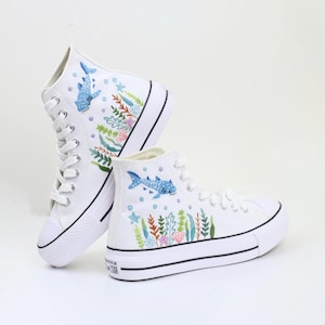 Whale Shark Embroidered Converse Custom, Whale Shark Embroidered Sneaker, Ocean Vibes Embroidered, Birthday Gift For Son, Unisex Shoes
