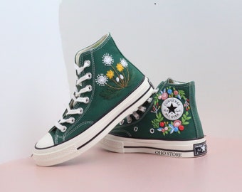 Embroidered Converse High Tops: Custom Dandelion Floral Shoes