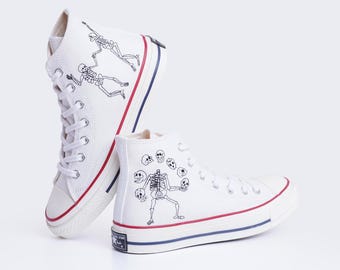 Custom Embroidered Converse Sneakers, Halloween Skeleton Shoes