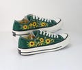 Sunflower Embroidered Converse Sneakers: Green Low Top Shoes product logo