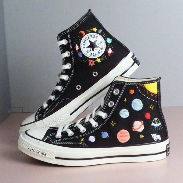 Custom embroidery converse/Planets, stars, moons, universe embroidered shoes/Custom converse high tops embroidered/Gift for daughter