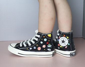 Custom embroidery converse kids/Planet,star,universe embroidred shoes/Toddler's,Little,Big kids embroidered sneakers/Gift birthday shoes