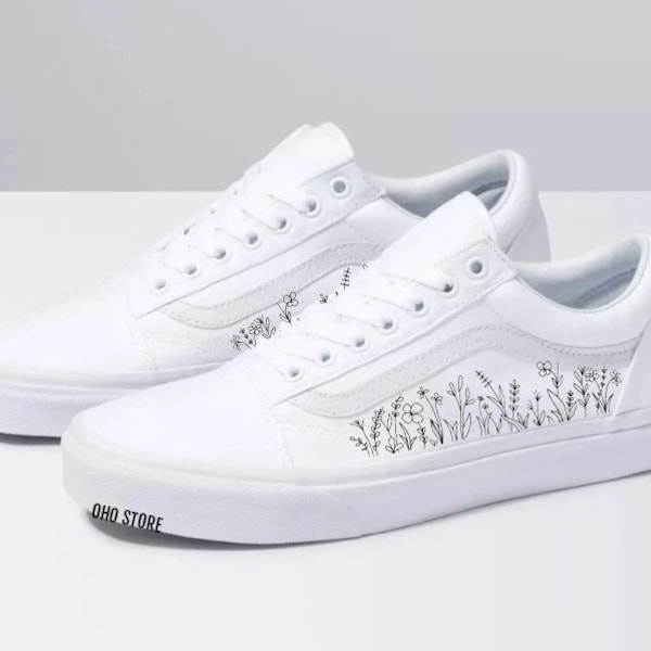 Custom wedding vans/ Bridal flower embroidered shoes/Wedding flower embroidered sneakers/Personalized bridal sneakers