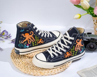 Custom Embroidered Converse Chuck Taylor Sneakers: Ocean Octopus Design