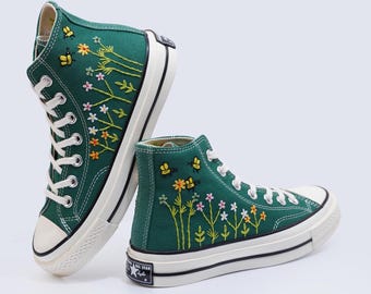 Custom Embroidered Converse, Embroidered Wedding Shoes For Brides, Converse Chuck Taylor 1970s Embroidered Flower, Personalized gift