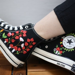 Custom embroidery converse sneakers/ Mushroom,flower embroidered shoes/Custom converse high tops embroidered /Mushroom embroidered sneakers