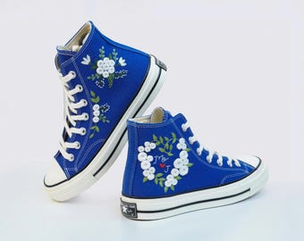 Custom Embroidered Flower Wedding Converse Shoes