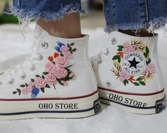 Hand Embroidered Converse Shoes: Custom Floral Wedding Sneakers