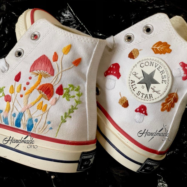 Custom embroidery converse sneakers/Mushroom embroidered shoes/Custom converse chuck taylor 1970s embroidered mushroom/ Gift for daughter