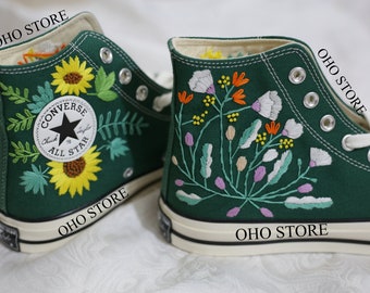 Bestickte Sonnenblume Sneakers: Benutzerdefinierte Floral High Tops