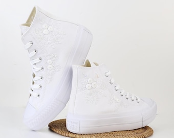 Custom Wedding Converse: Hand-Embroidered Floral Bridal Sneakers