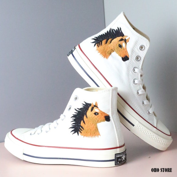 Custom embroidery converse/Horse and flower embroidered shoes/Custom embroidered converse high tops/ Horse embroidered sneakers/Gift for her