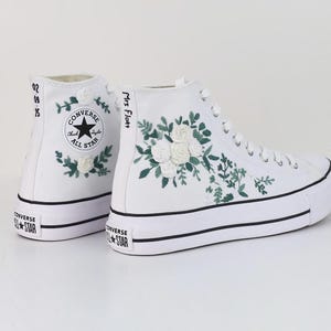 Embroidered Wedding Converse Platform, Custom Bridal Sneakers, Hand Embroidered Bride Shoes, Unique Wedding Shoes for Bride, Gift for Her