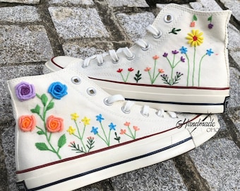 Custom Wedding Converse: Hand-Embroidered Floral Bridal Shoes