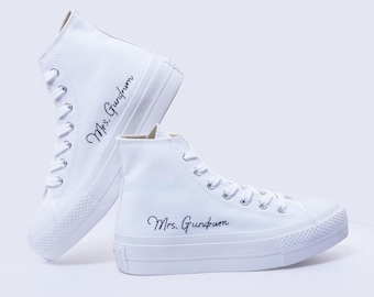 Personalized Wedding Converse: Embroidered Bridal Platform Sneakers
