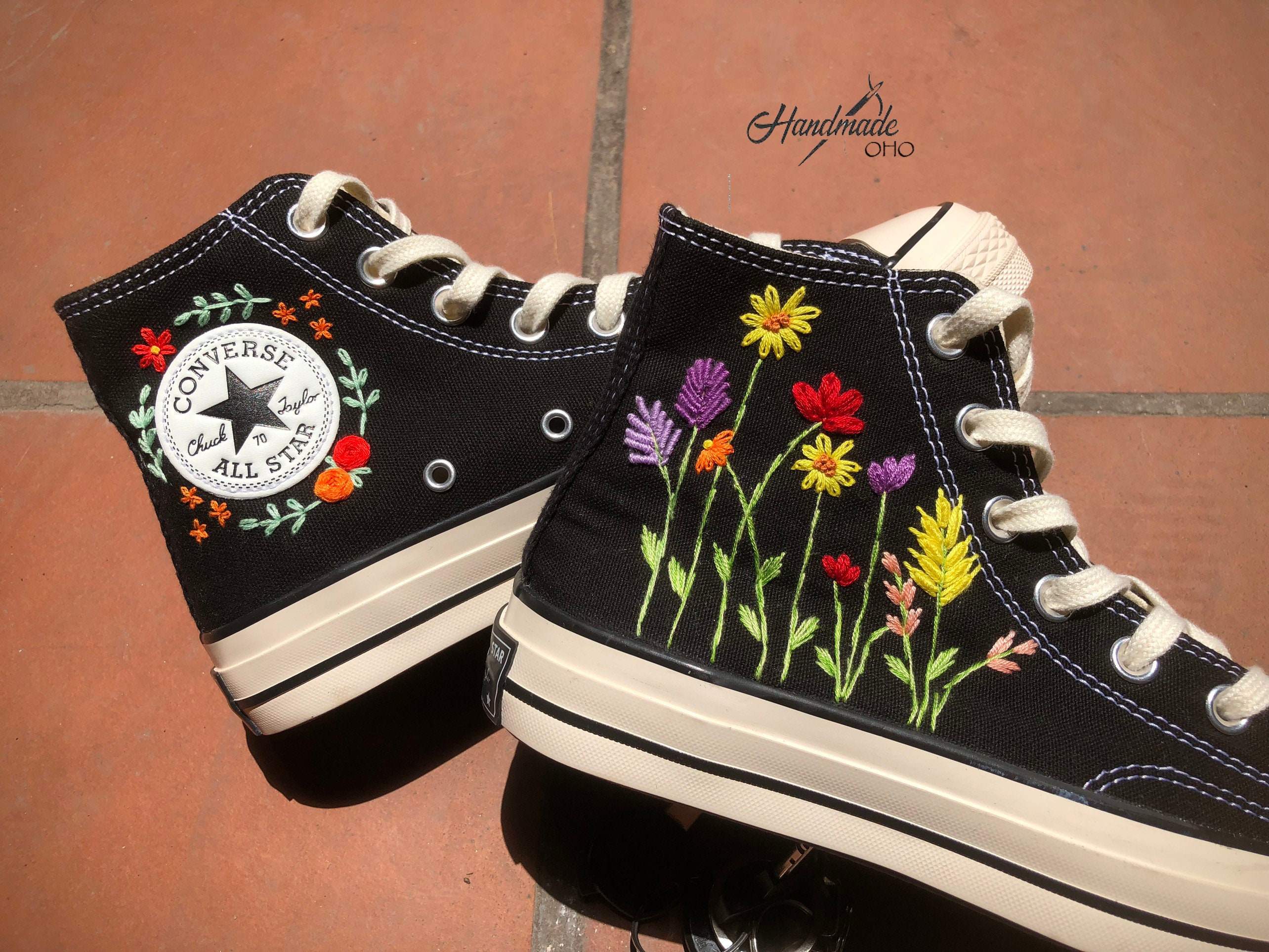 Converse Custom Floral Embroidery Converse High Tops - Etsy Converse Custom Floral Embroidery Converse High Tops - Etsy