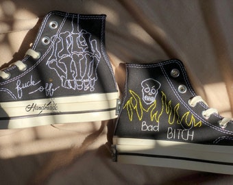 Cartoon Fire Embroidered Converse: Custom Halloween Costume Shoes