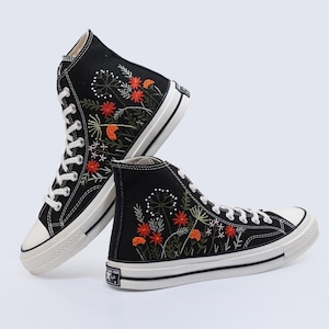 Custom Embroidered Converse High Top, Flower Embroidered Converse Shoes, Converse Chuck Taylor Embroidery Flower Garden, Personalized Gift
