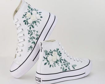 Embroidered Wedding Converse Platform, Custom Bridal Sneakers, Hand Embroidered Bride Shoes, Unique Wedding Shoes for Bride, Gift for Her