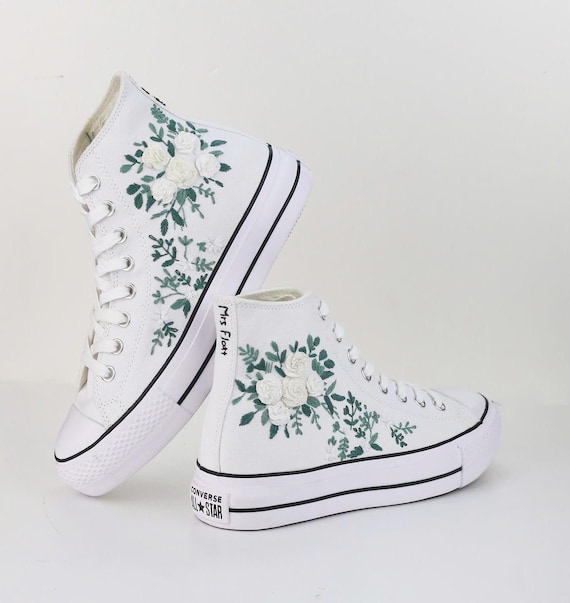 Embroidered Wedding Converse Platform Sneakers: Custom Bridal Shoes