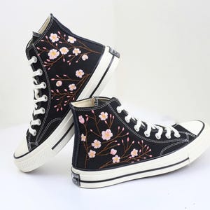 Custom Embroidered Converse Sneakers: Cherry Blossom Bridal Shoes