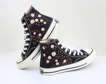 Custom Embroidered Converse Sneakers: Cherry Blossom Bridal Shoes