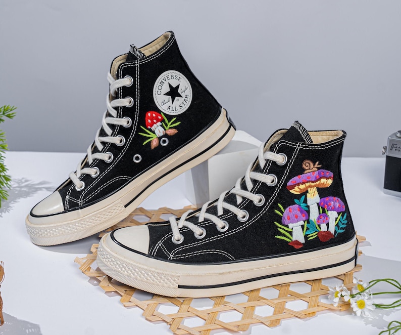 Mushroom Embroidery Converse Sneakers: Custom Chuck Taylor Shoes - Etsy UK