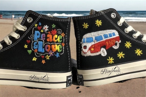 Custom Embroidery Converse Shoes Embroidered Bus and Names Custom Converse High Tops Embroidered Bus Bus Embroidered Sneakers Etsy UK