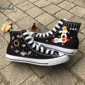 Custom Embroidered Converse High Tops: Planet & Astronaut Shoes