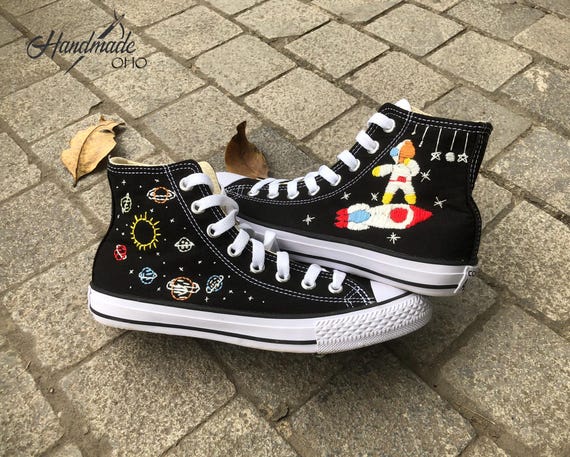 Custom Embroidered Converse Sneaker Planet Universe Astronaut Rocket Embroidery Shoes Converse High Tops Custom Embroidery Planet Etsy