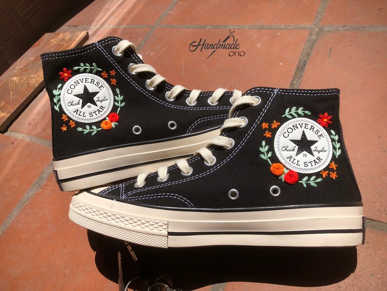 Converse Custom Floral Embroidery Converse High Tops Etsy