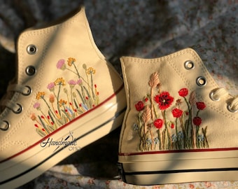 Embroidered Floral Converse High Tops: Handmade Custom Shoes