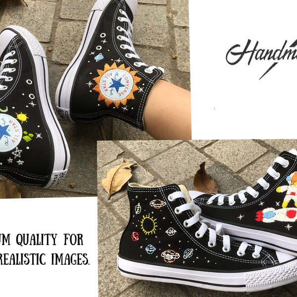 Custom embroidery converse sneaker/Planet, universe,astronaut,rocket embroidery shoes/ Converse high tops/ Custom Embroidery planet