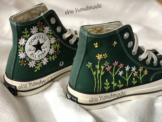 Custom Embroidery Converse shoes Flower Embroidery 