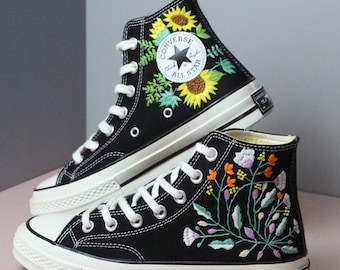 Converse High Tops bordados a medida: zapatos de boda con girasoles