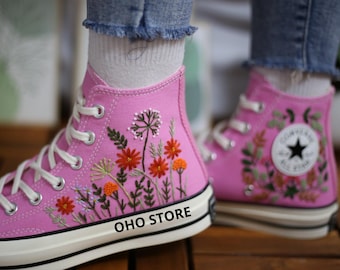 Embroidered Converse Sneakers: Pink Chuck Taylor, Floral Design