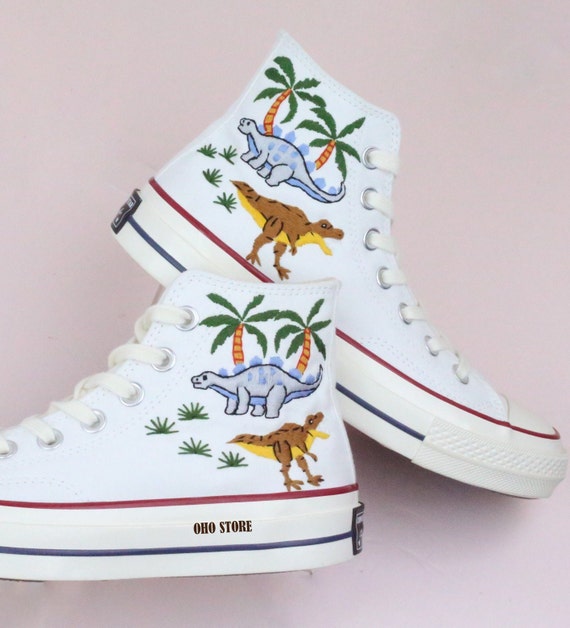 Embroidery Converse custom Embroidered Dinosaur Shoes custom Converse High Tops Embroidered Dinosaur gift Birthday Shoes personalized Name Etsy Australia