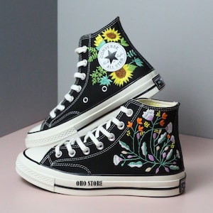 Custom Embroidery Converse Sneakers/ Sunflower Embroidered Shoes/ Custom Converse High Tops Embroidered Sunflower arden/ Personalized Gift