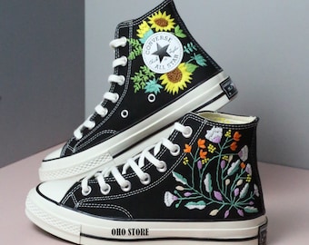 Custom Embroidered Converse High Tops: Sunflower Garden Shoes