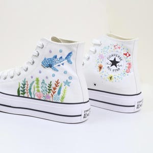 Whale Shark Embroidered Converse Custom, Whale Shark Embroidered Sneaker, Ocean Vibes Embroidered, Birthday Gift For Son, Unisex Shoes