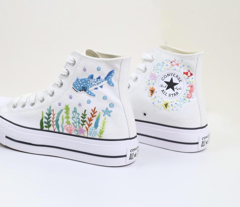 Whale Shark Embroidered Converse Custom, Whale Shark Embroidered Sneaker, Ocean Vibes Embroidered, Birthday Gift For Son, Unisex Shoes