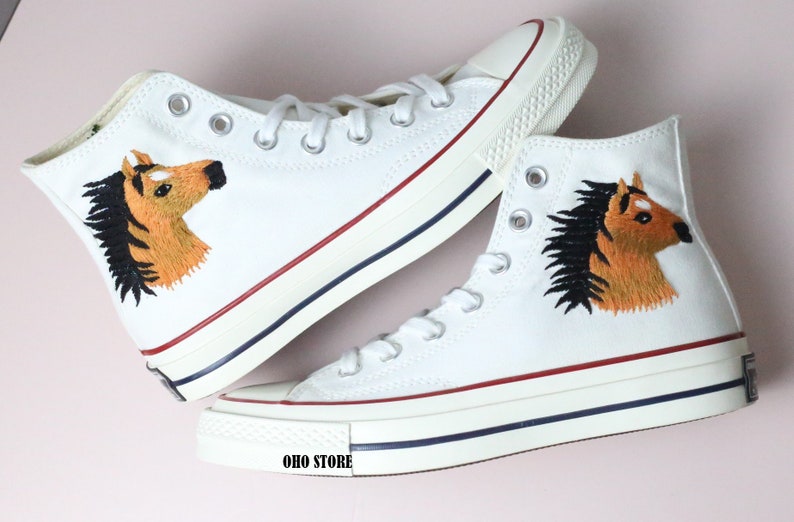 Horse & Flower Embroidered Converse High Tops: Custom Sneakers - Etsy